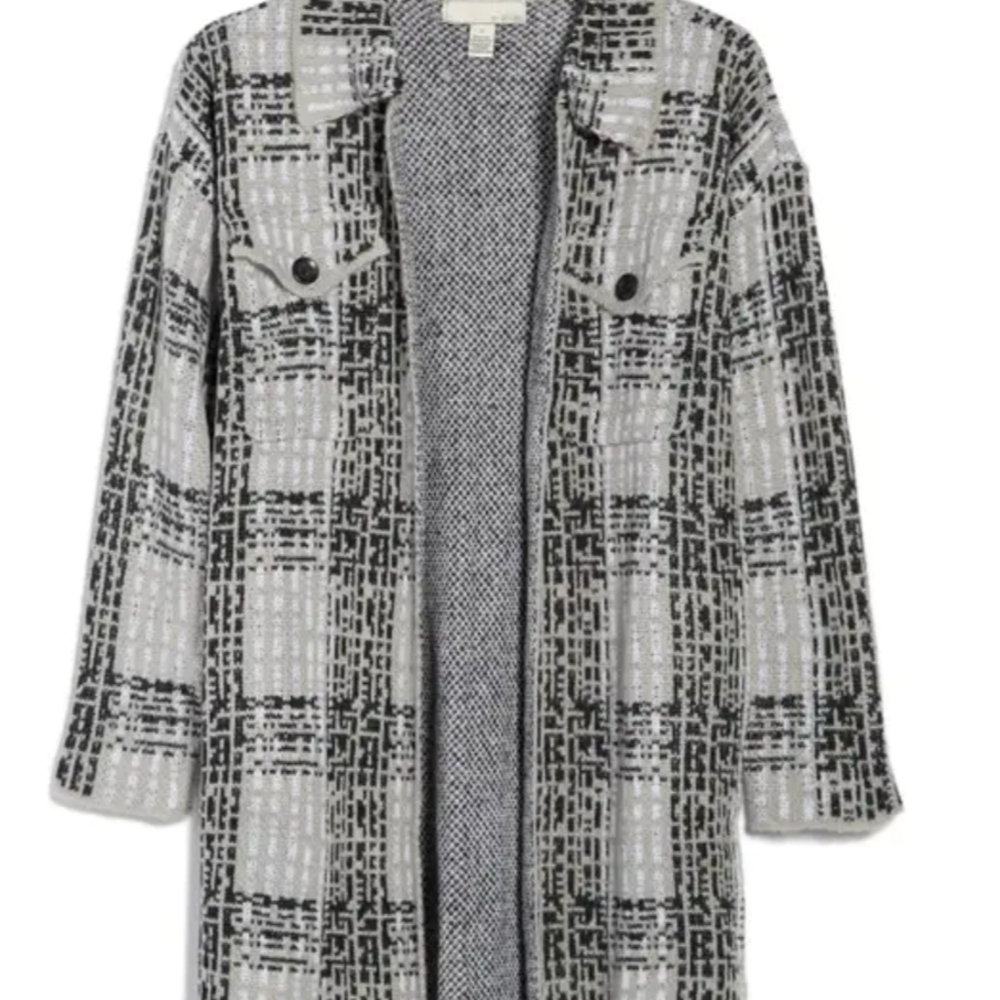Plaid Longline Trench Coat - Gray & Black - Picture 2 of 5